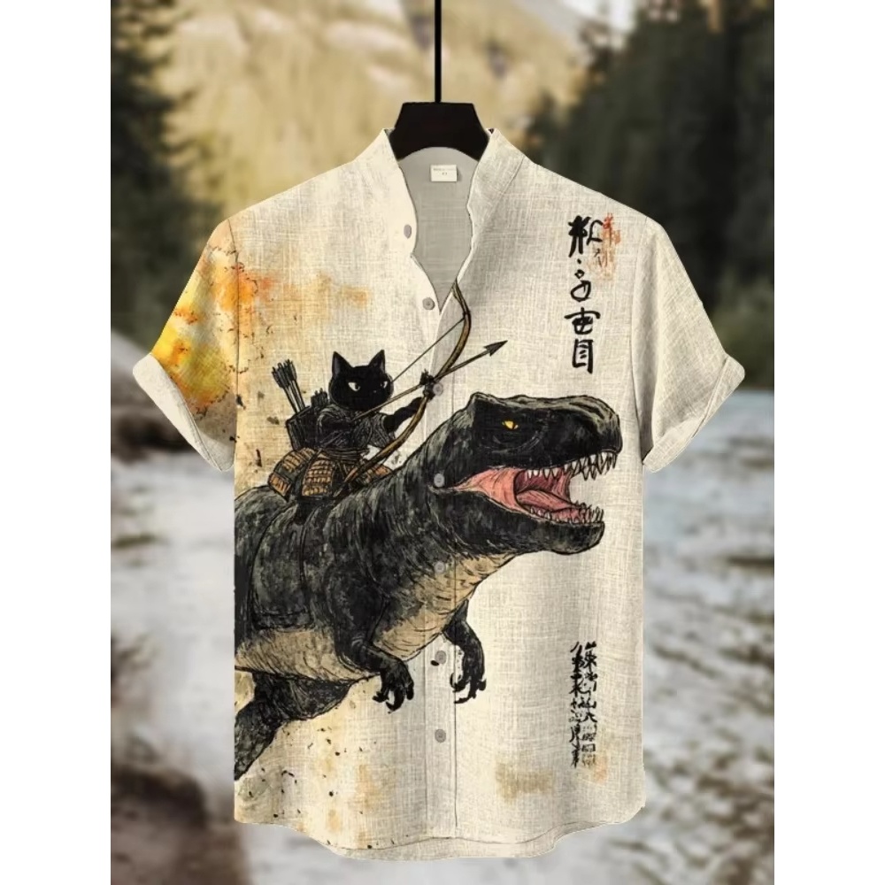 3D Printing Cancer - Camicia da uomo Cartoon Cat Dinosaur